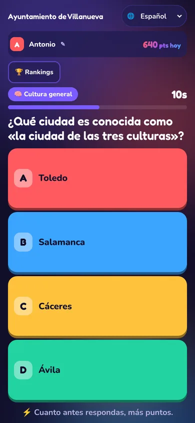 Móvil de un vecino respondiendo una pregunta sobre su ciudad